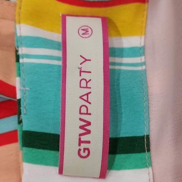 Retro GWT Party Coral and Turquoise w/ Various Colors Spaghetti Strap Romper M - Picture 6 of 7